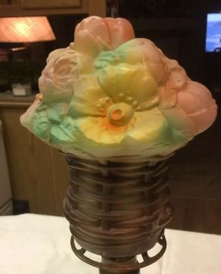 Vintage Tiffin Usa Colorful Puffy Flower Basket Lamp Shade No Base