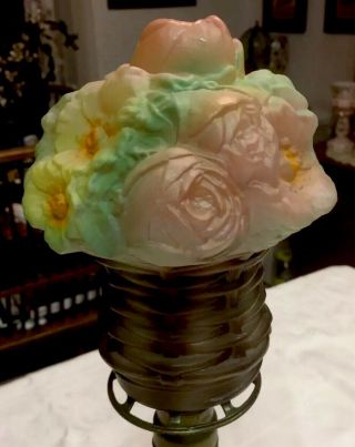 Vintage Tiffin USA Colorful Puffy Flower Basket Lamp Shade No Base 2