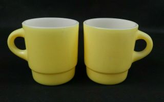 Set Of 2 Anchor Hocking Fire King Coffee Cups Mugs Yellow Stacking