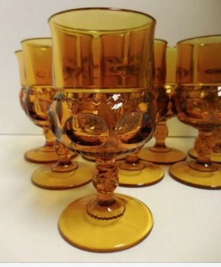 (4) Honey Amber Thumbprint Kings Crown Indiana Tiara 5.  75 " Wine Goblets/glasses