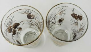 Vtg Libbey Glasses Frosted Gold Pine Cone 14 oz Mid Century Modern Set of 2 3