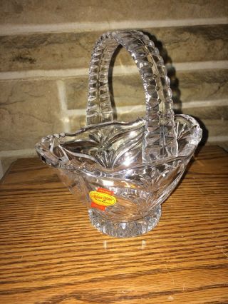 Vintage 24 Lead Crystal Glass Anna Hutte Bleikristall Basket Candy Bowl