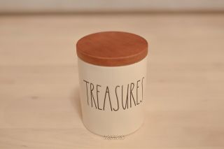 Rae Dunn " Treasures " Canister W/ Wooden Lid 2019