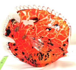 Vintage Murano Hand Blown Glass Fish Orange Black Copper Primrose Cristalleria