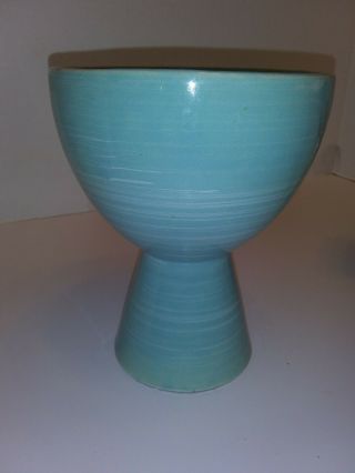 Mccoy Art Deco Modern Teal Pedestal Bowl Vase Or Planter 6 " X 5 "