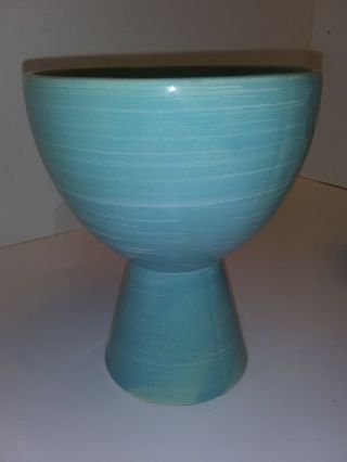 McCoy Art Deco Modern teal Pedestal Bowl Vase or Planter 6 