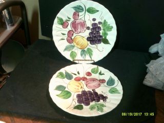 2 Mid Century Blue Ridge Southern Pottery 9 1/4 " Luncheon Plates Fruit Punch