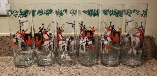 Six Vintage Libby High Ball Glass Rooster Carriage Horse Barware The White Cock