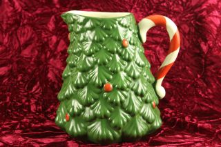 Vintage Treasure Craft Large Christmas Tree Pitcher With Candy Cane Handle,  Usa