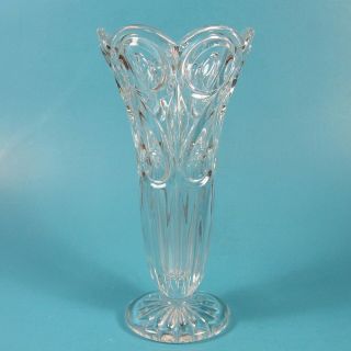 Clear Lead Crystal Footed Flower Vase 6 " Scalloped Rim With Scrolls Star Foot