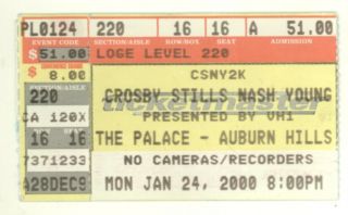 Crosby Stills Nash And Young 1/24/00 Auburn Hills Mi Ticket Stub Detroit & Csny