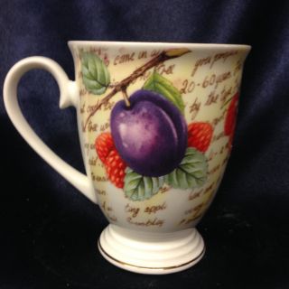 Royal Grafton England Parchment Fruit Footed Cup Or Mug 10 Oz Plum & Strawberry
