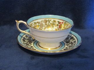 Paragon China Cup & Saucer Pink Rose Turquoise Blue Gold Gilt England