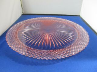 Vintage Pink Depression Glass 12 Inch Round Diamond Footed Cake Plate