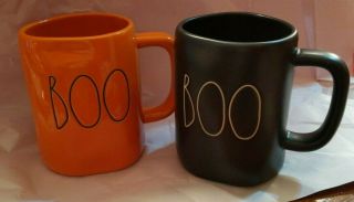 Rae Dunn Set Of 2 Mugs,  Orange And Black,  Ceramic,  Boo