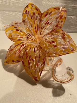 Early Large Murano Art Glass Flower With Rare Rope Twist Stem