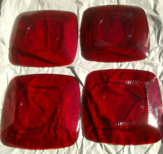 Vintage 4 Anchor Hocking Royal Ruby Red Glass Charm Square Plate 8 1/4 "