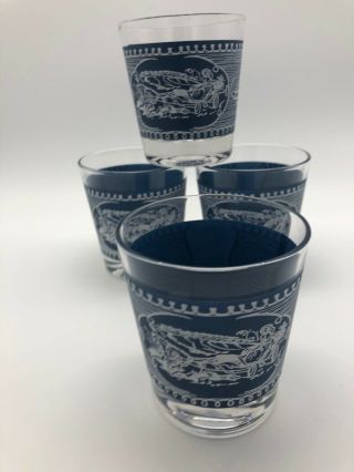 Currier And Ives Rocks Glasses Set Of 4 Royal China Blue