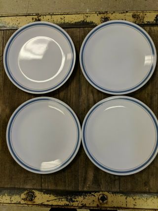 4 - Corelle Corning Indigo Slate Blue Gray Bands Dinner Plate 10 1/4 "