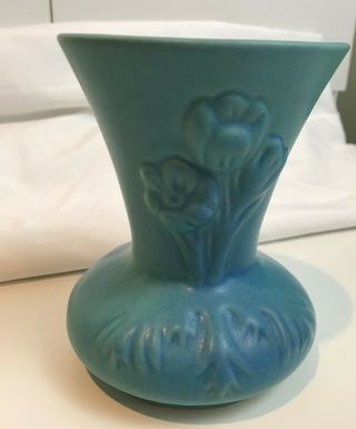 Van Briggle Pottery Turquoise Green Blue Tulip Vase 5 " Matte Glaze