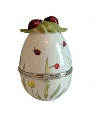 Villeroy And Boch Ladybug Egg Oval Shaped Porcelain Hinged Trinket Box