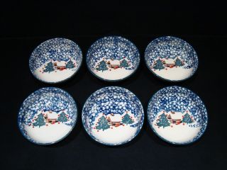 6 Tienshan Folkcraft Folk Craft Cabin In The Snow 6 - 1/8 " Salad Cereal Soup Bowls