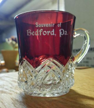 Vintage Ruby Flash Souvenir Cup Eapg 3.  5 " Bedford Pa -