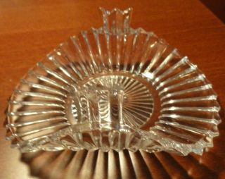 Vintage Clear Cut Glass Candy Dish Curved Art - Deco Handles