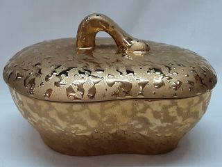 Weeping Gold Mid Century Modern Cover Dish Hand Decorated In 22k Gold Ex Cond