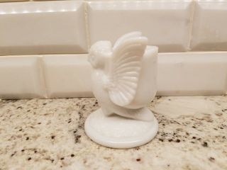 MILK Glass Westmoreland OWL Figural Glass TOOTHPICK Candle HOLDER Match Stand 2