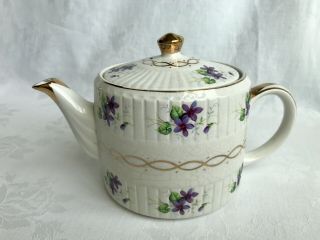 Vintage Ellgreave Wood & Sons England Ironstone Teapot Purple Violets Floral