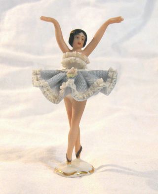 German Dresden Lace Porcelain Ballerina Figurine Crossed Swords Mark
