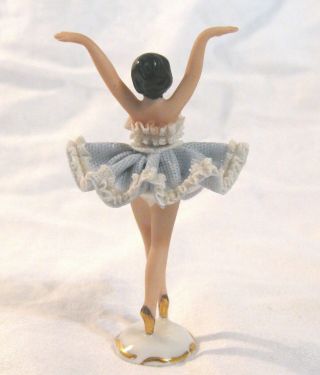 German Dresden Lace Porcelain Ballerina Figurine Crossed Swords Mark 3
