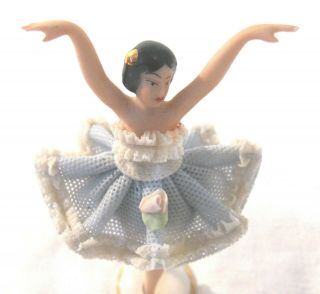 German Dresden Lace Porcelain Ballerina Figurine Crossed Swords Mark 5