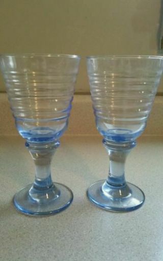 2 Libbey Glass Ice Blue Sirrus Ring Water Goblets_set Of Two