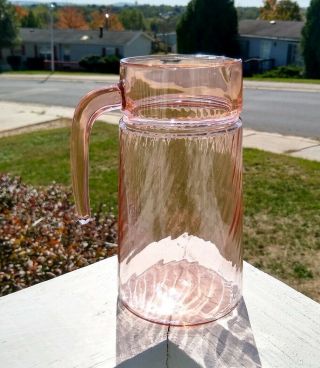 Vintage Pink Depression Swirl Glass Large Pitcher 8 1/2 " Tall.  Mcm