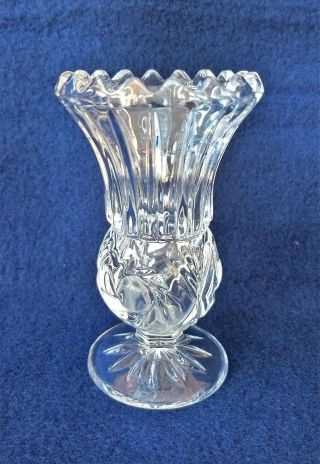Small Lead Crystal Bud Vase With Lid Pinwheel Pattern 4 1/4 " Tall Scalloped Edge