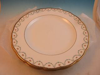 4 George Jones Crescent China 10 " Plates Gold Trim And Hand Enameled Swags 14831
