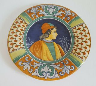 Italian Majolica Deruta Portrait Plate Male Profile