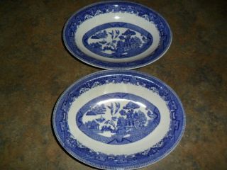 Vintage Shenango Blue Willow 9 " Oval Vegetable Bowl 1930’s Seated Indian Scarce