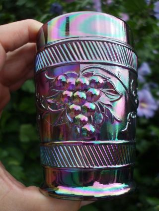 Carnival Glass.  L G Wright Amethyst Vintage Banded Tumbler.  Great Iridescence.