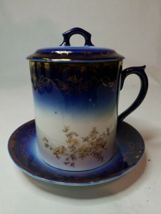 Antique Flow Blue Victoria Carlsbad Austria Porcelain Condensed Milk Jar Holder