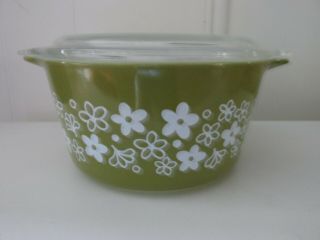 Vtg.  Pyrex 1 Qt.  Spring Blossom Green Crazy Daisy Casserole Dish W/ Lid 470c