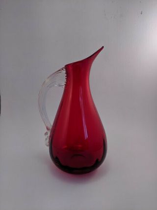 Vintage Whitefriars Ruby Red Glass Jug - 9419
