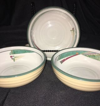 Set 3 Noritake Stoneware West Pattern Soup/cereal Bowls
