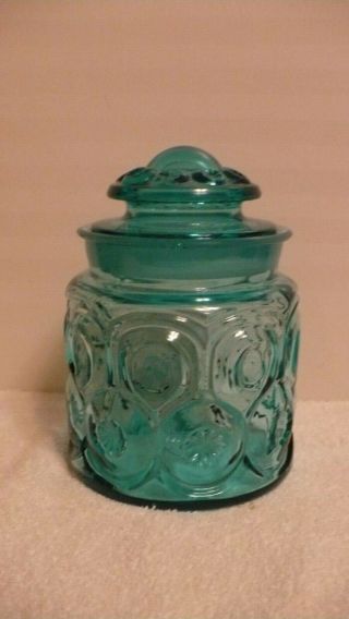 Vintage L E Smith Glass,  Blue,  Moon & Star 7  (coffee Canister) W/ Lid -