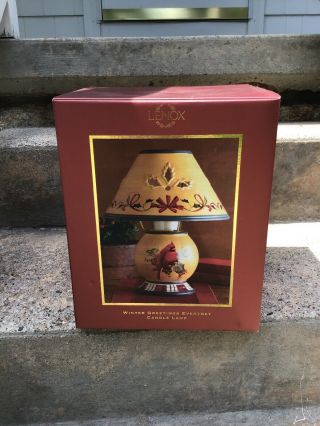 Lenox Winter Greetings Candle Lamp Shade Cardinal Bird With Tags Box
