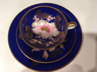 Vintage Bavaria 3 Piece Set Tea Cup Saucer And 7.  5 " Plate Deep Blue Floral Gold