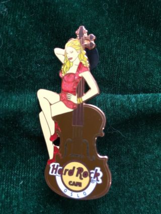 Hard Rock Cafe Pin Oslo Sexy Girl W Blonde Hair Sitting On A Contrabass Guitar