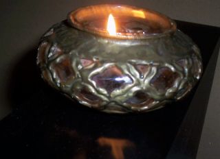 Mid - Century Murano Caged Hand Blown Bubble Glass,  Hammered Brass Candle Holder